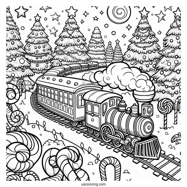 North Pole Coloring Page Express Train Going Through Candyland