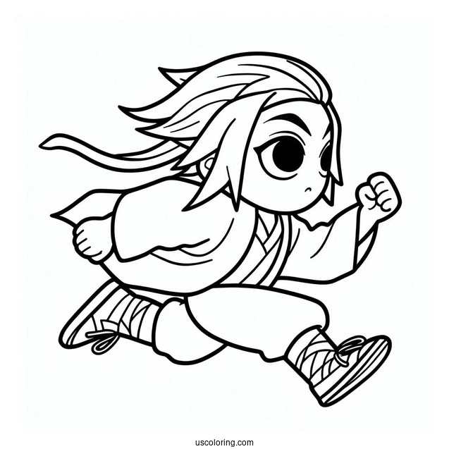 Easy Outline Of Running Tanjiro Coloring Page For Kids