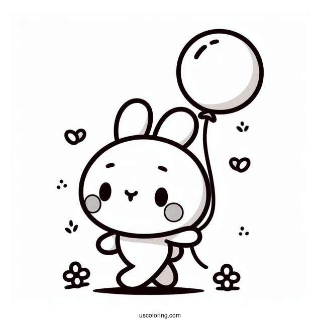 Simple Pochacco Coloring Page Walking With Cute Balloon