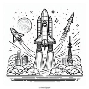 Space Shuttle Rocket Taking Off Coloring Page