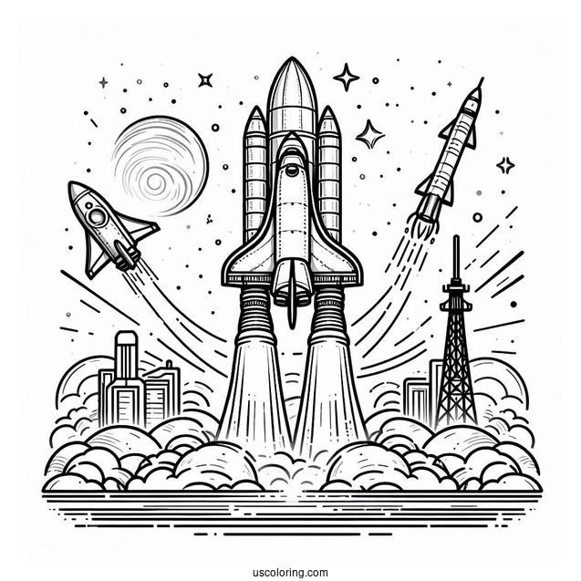 Space Shuttle Rocket Taking Off Coloring Page