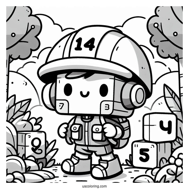 Numberblocks Coloring Page14 Outdoor Wearing Helmet