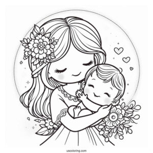 Precious Moments Coloring Page Of Mother Holding Up Baby
