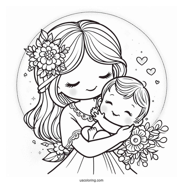 Precious Moments Coloring Page Of Mother Holding Up Baby