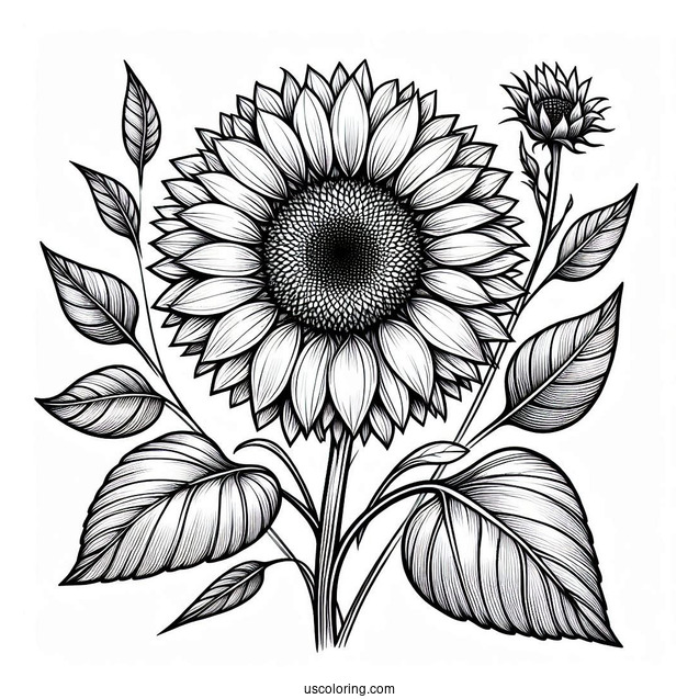 Detailed Sunflowers For Coloring