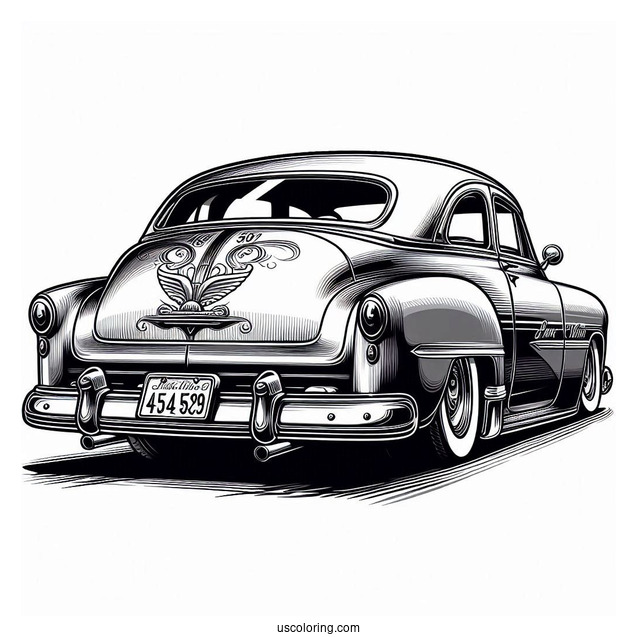 1949 Chevy Fleetline Lowrider Coloring Page Rear View