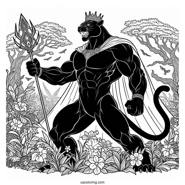 Black Panther Emerging From The Forest With The Hulk Coloring Page