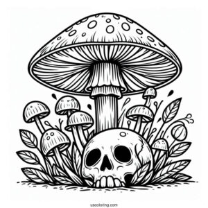 Mushroom Coloring Page Growing Around A Skull