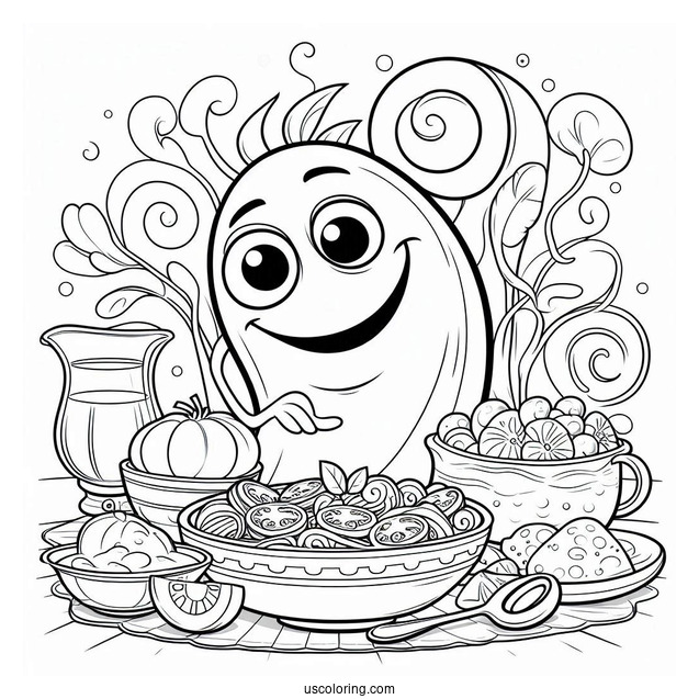 Smiling Ratatouille Coloring Page On The Dinner Table