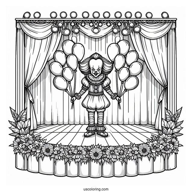 Pennywise On A Stage Surrounded By Balloons