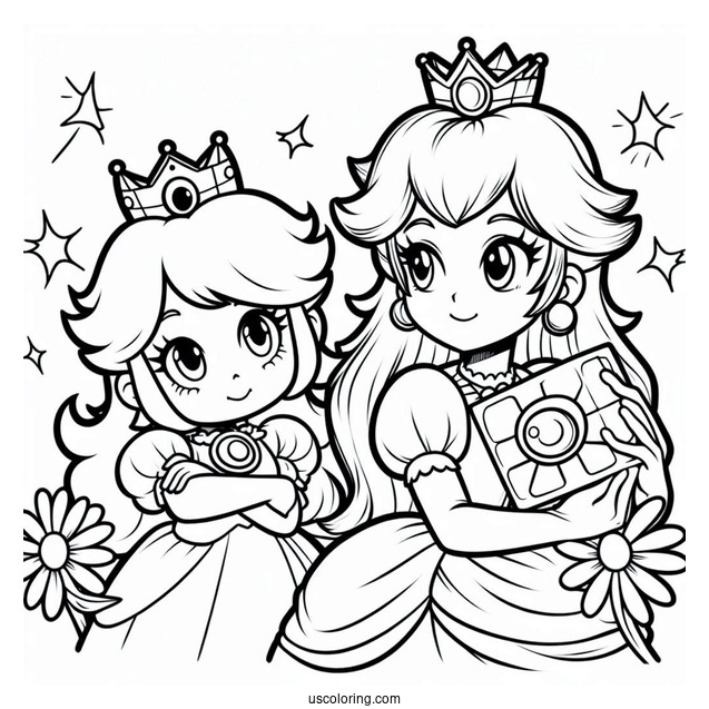 Princess Peach And Princess Daisy Coloring Page Carrying Block
