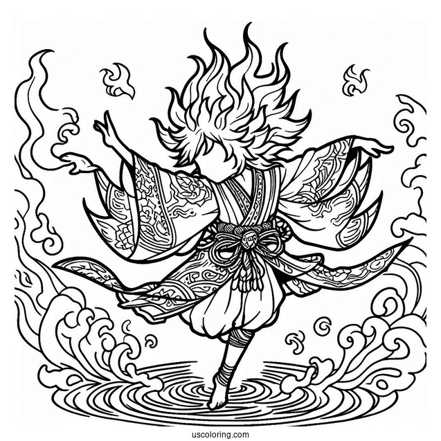 Tanjiro Coloring Page Dance Of The Fire God Technique