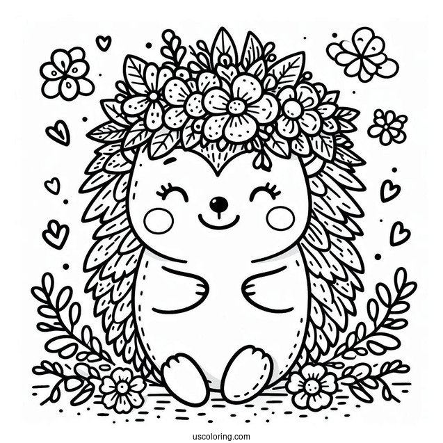 Cute Coloring Page Hedgehog Wearing A Flower Crown