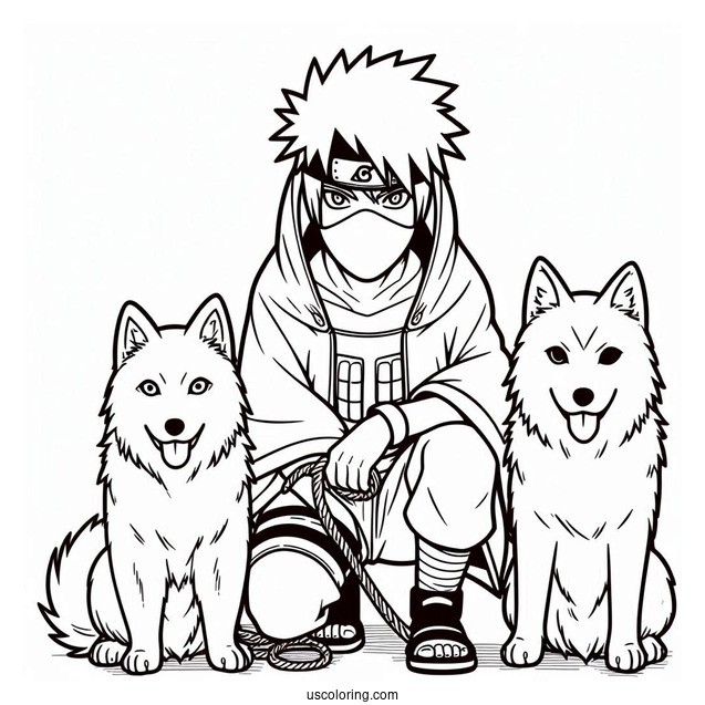 Hatake Kakashi Coloring Page With Pakun And His Dog Pack