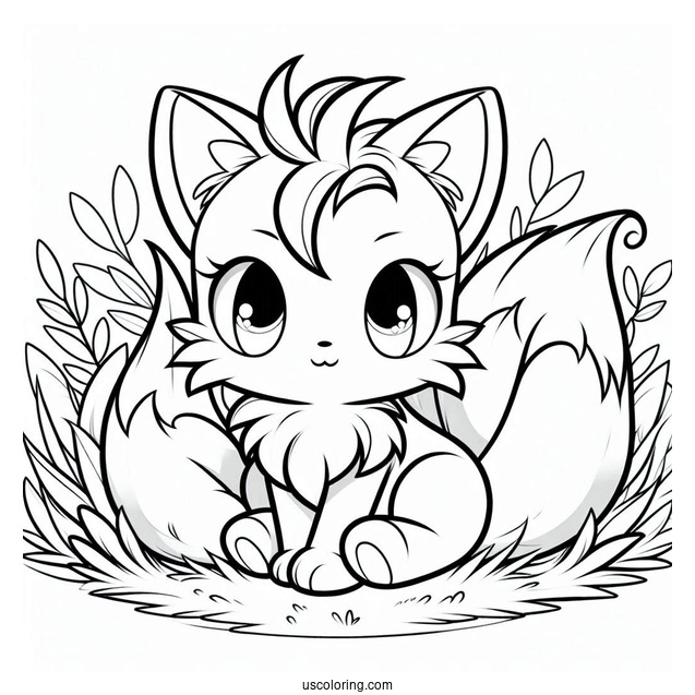 Cute Tails Coloring Page Sitting On Grass