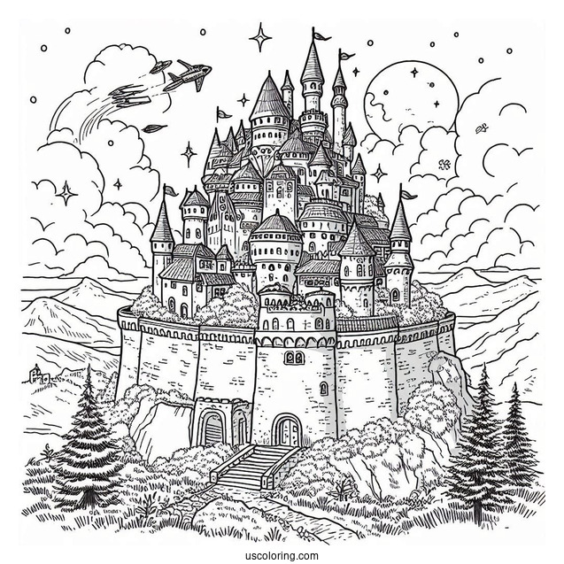 Studio Ghibli Coloring Page of Castle In The Sky