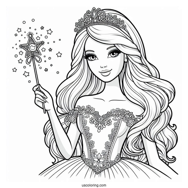 Barbie Princess Holding Wand To Color