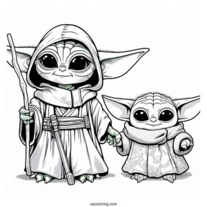 Detailed Coloring Sheet Of Din Djarin And Baby Yoda