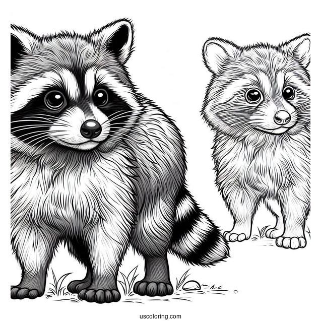 Realistic Raccoon Coloring Page Standing For Kids