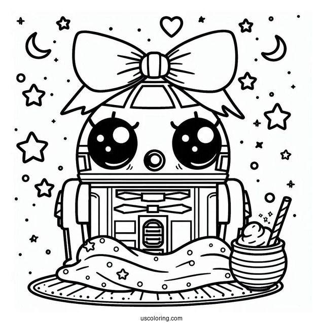 Kawaii R2 D2 Coloring Page For Kids