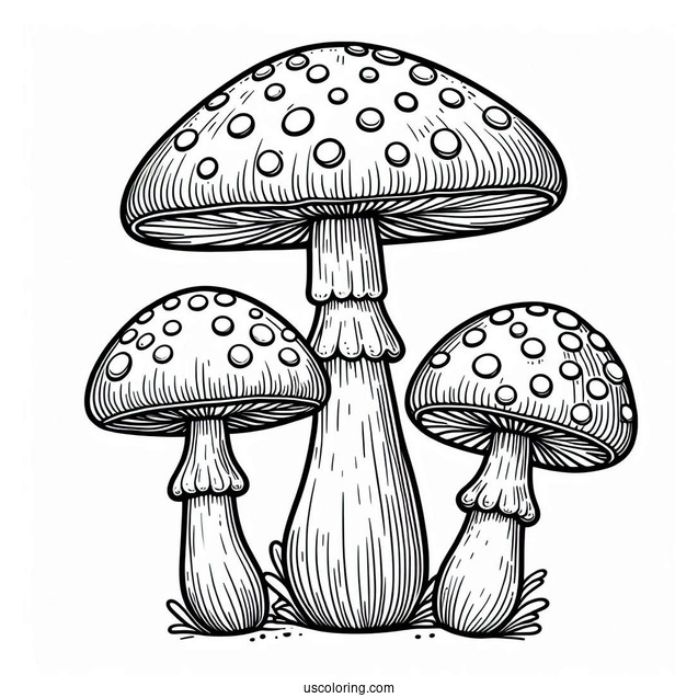 Three Fly Agaric Mushrooms Coloring Page For Kids