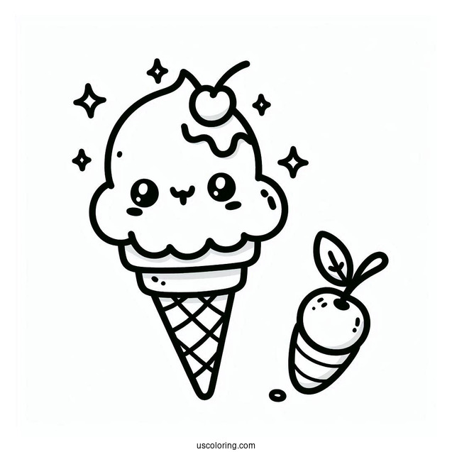Cute Coloring Page Of Cartoon Ice Cream On A Cone For Kids