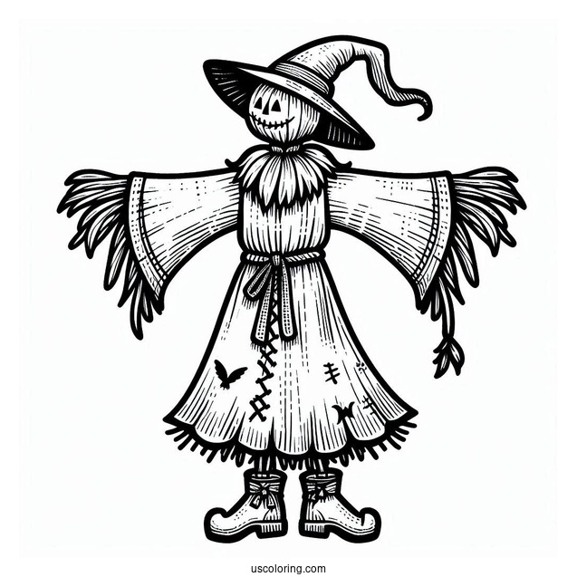 Halloween Scarecrow Coloring Page With A Long Cape