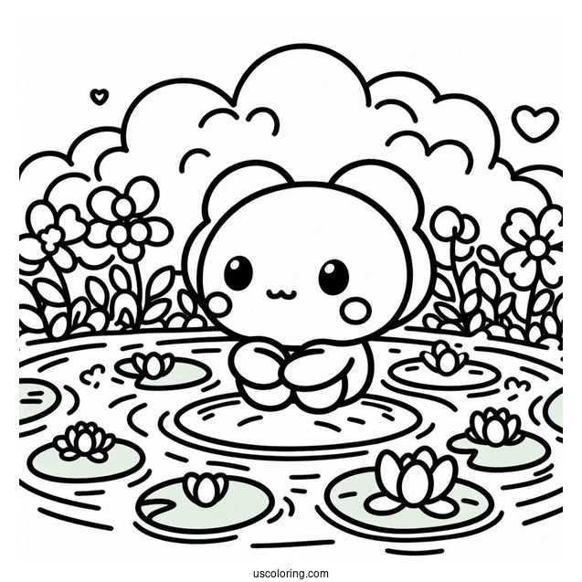 Sanrio Coloring Pages Of Keroppi With Kokero On Lily Pad