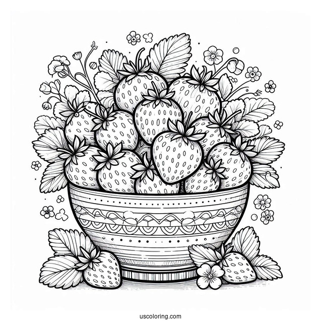 Bunch Of Strawberries In A Bowl Coloring Sheet