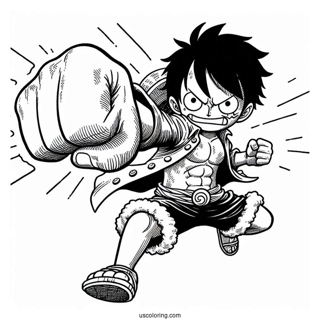 One Piece Coloring Page Of Monkey Luffy Throwing A Punch