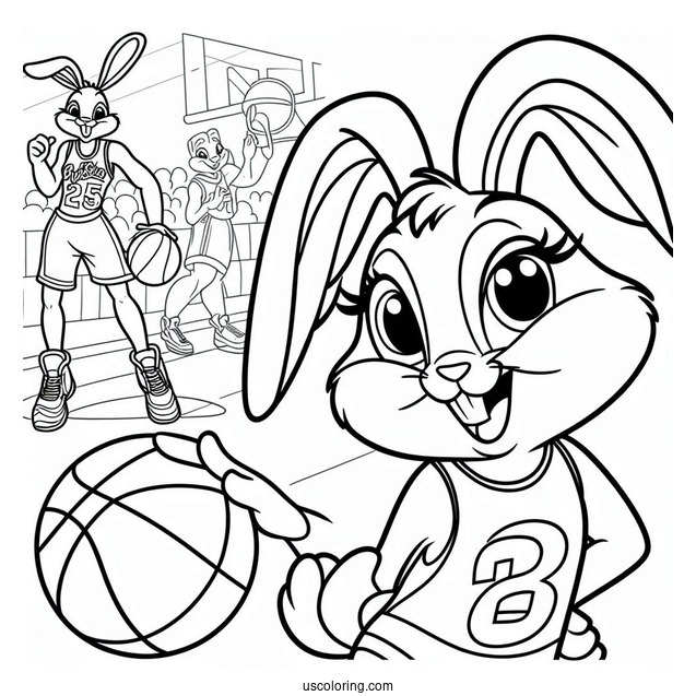 Simple Lola Bunny Twirling Basketball Coloring Sheet For Kids