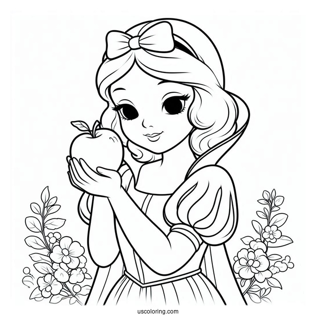 Snow White Holding The Poisoned Apple Coloring Page