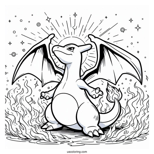 Charizard In The Middle Of Fire Coloring Page