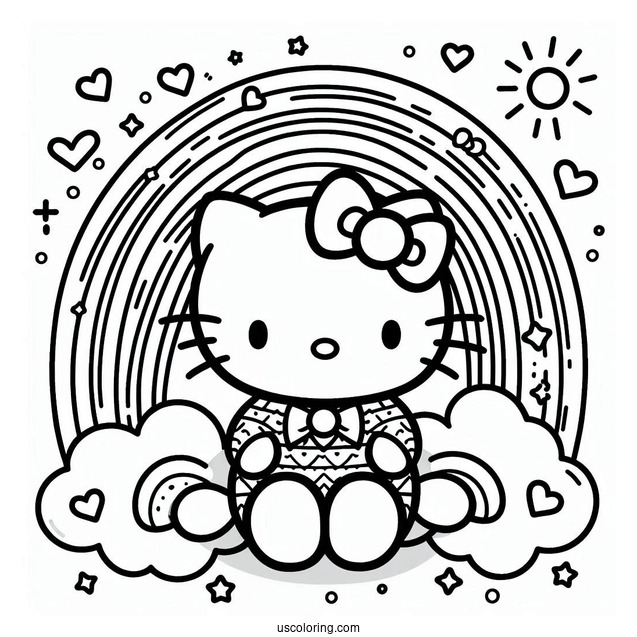 Hello Kitty With A Rainbow Coloring Page Background For Kids