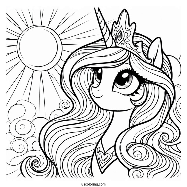 Princess Celestia Coloring Page Looking Up At The Sun