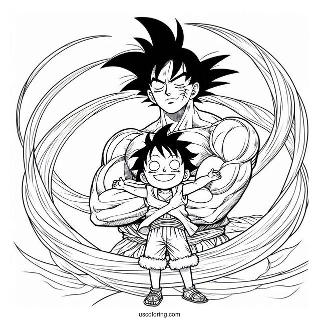 Luffy Coloring Page With His Arms Around Goku