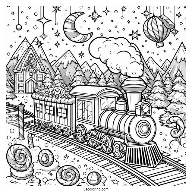 North Pole Coloring Page Express Train Going Through Candyland