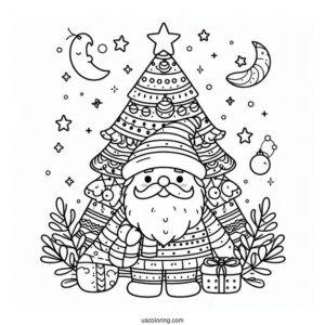Santa Claus With Christmas Tree Coloring Page
