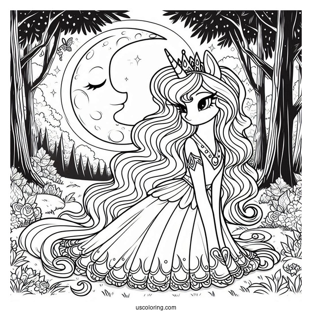 Princess Luna Coloring Page In The Forest At Night