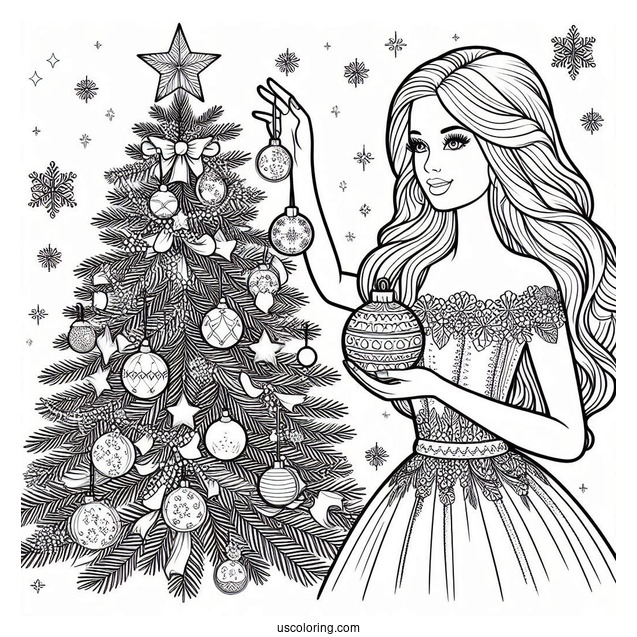 Barbie Handing Ornaments On Christmas Tree