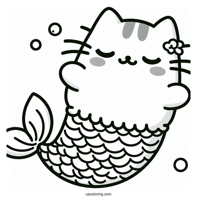 Mermaid Pusheen Coloring Page