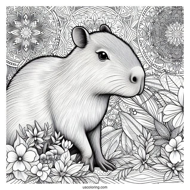 Realistic Capybara Coloring Page Inside Mandala