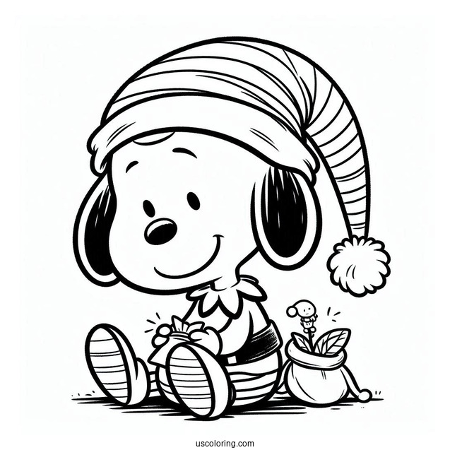 Snoopy Elf Coloring Sheet