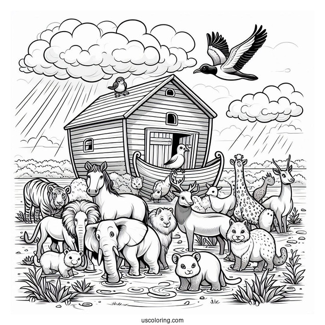 Animals Leaving Noah's Ark Coloring Page