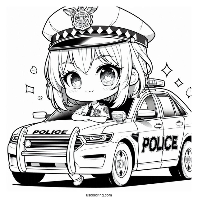 Anime Police Car Coloring Page For Preschoolers