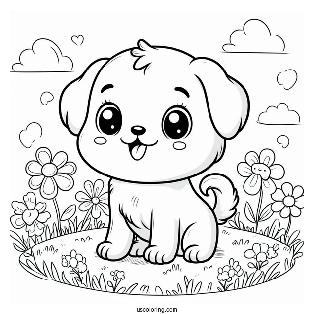 Cartoon Dogs In Lawn Coloring Page