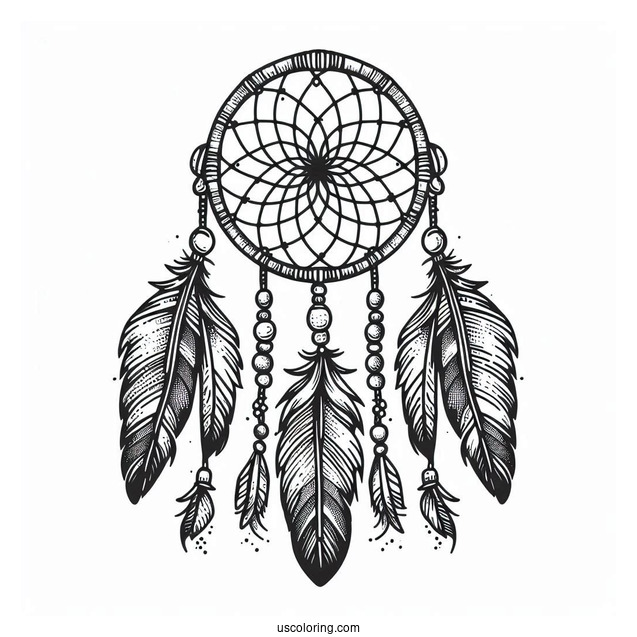 Native American Coloring Page Of Dreamcatcher With Long Feather