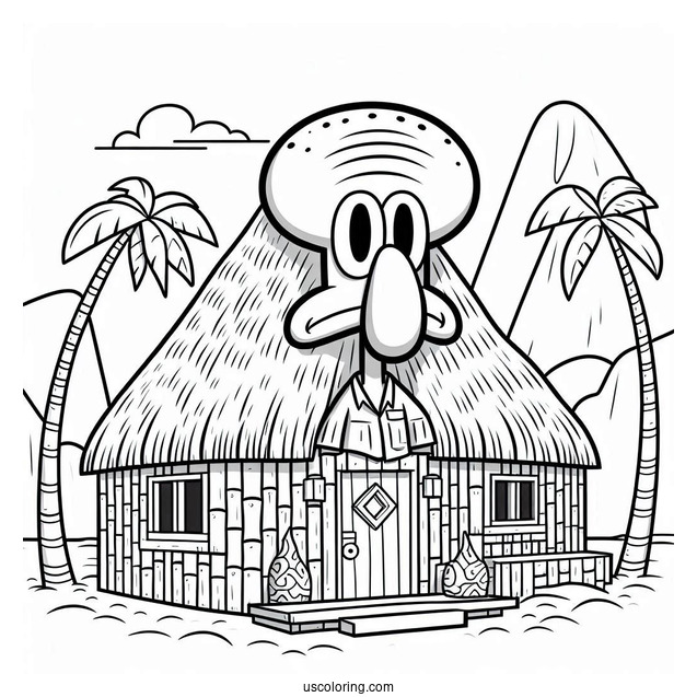 Squidward Coloring Page Moai House