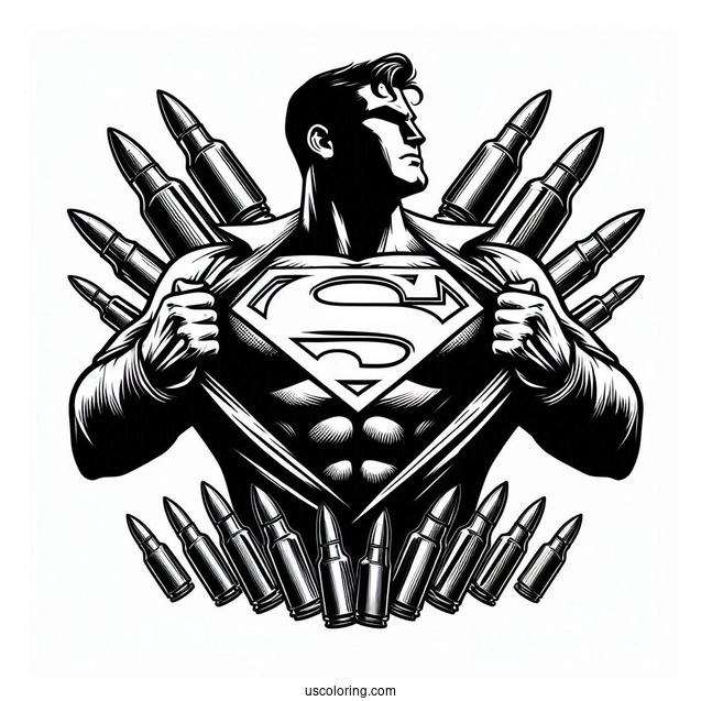 Superman Reflecting Bullets Coloring Page