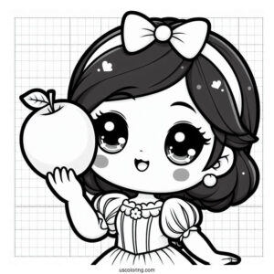 Cute Chibi Snow White Coloring Pages Of Holding Up An Apple For Kids